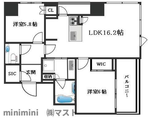 ザ・パークハウス大阪梅田タワー(2LDK/24階)の間取り写真