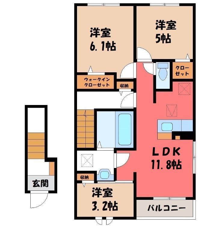ヴィラ セレーノB(3LDK/2階)の間取り写真