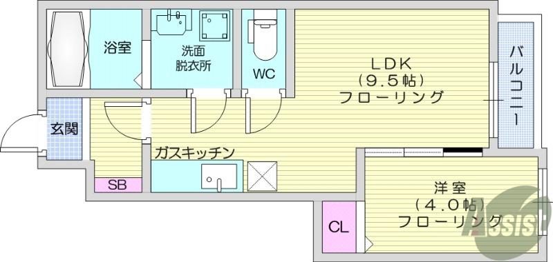 プランドール錦町(1LDK/1階)の間取り写真