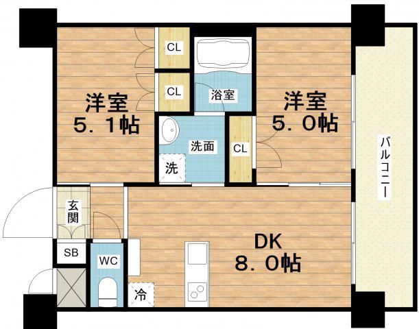 エステムコート南堀江IIレアリス(2DK/3階)の間取り写真
