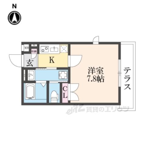 YUMARIN7出町柳(1K/1階)の間取り写真