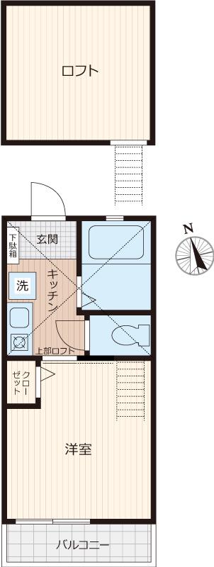 ジーエーヒルズ妙蓮寺B(1K/2階)の間取り写真