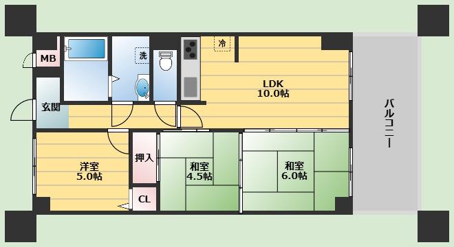 ユーコート豊中(3LDK/6階)の間取り写真