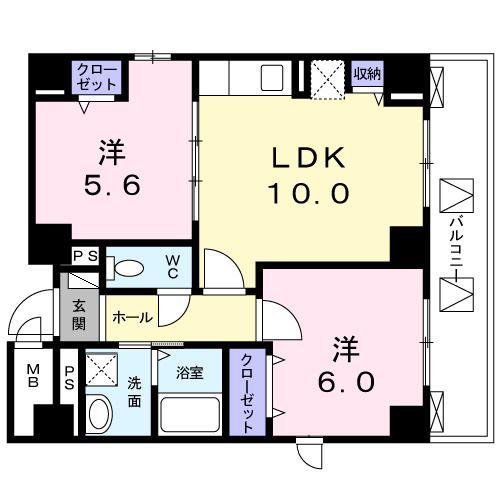 グランデール四谷(2LDK/7階)の間取り写真