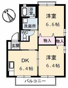 ディアスB棟(2DK/2階)の間取り写真