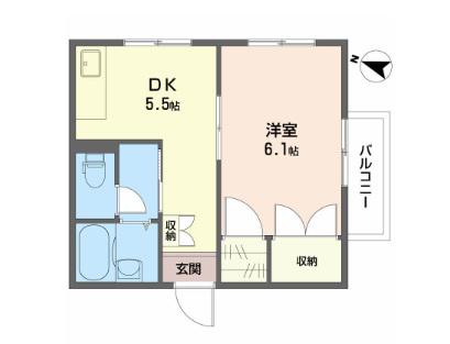 ワンズワン新須賀(1DK/2階)の間取り写真