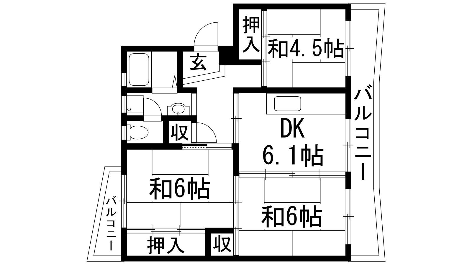 中山五月台16号棟(3DK/2階)の間取り写真