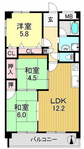 パストラル長原(3LDK/2階)の間取り写真