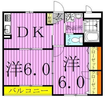 ガーデンスクエア梅島(2DK/3階)の間取り写真