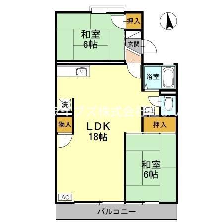 ラ・エスタシオンⅠ C棟(2LDK/2階)の間取り写真