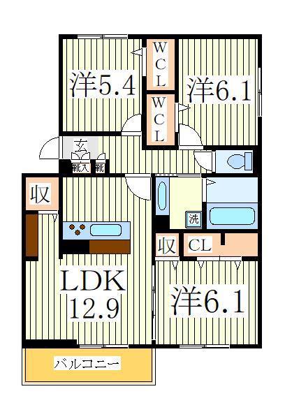 ハイピクチャー C棟(3LDK/2階)の間取り写真