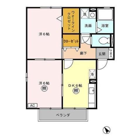 スクウェア・ヒルA棟(2DK/2階)の間取り写真