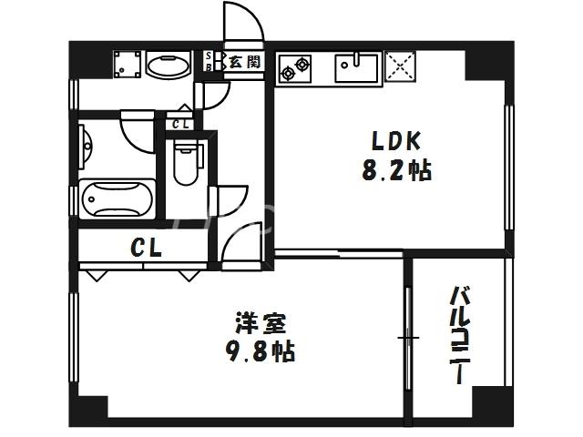 シャルムヒルズ南森町(1LDK/4階)の間取り写真