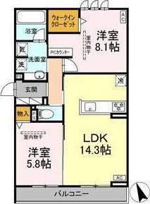 グラン ミリュウ(2LDK/3階)の間取り写真
