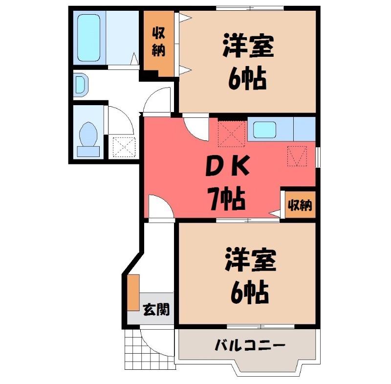 コーポクニモリミB(2DK/1階)の間取り写真