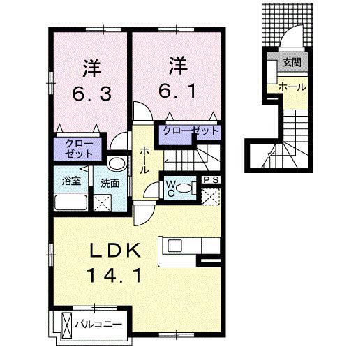 サンパティークアビテI(2LDK/2階)の間取り写真