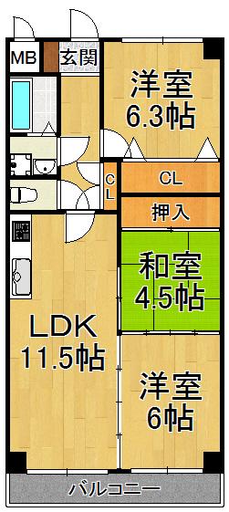 ボナミ田中マンション PARTⅡ(3LDK/1階)の間取り写真