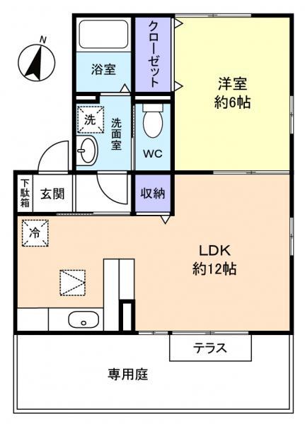 アークヒルズ J棟(1LDK/1階)の間取り写真