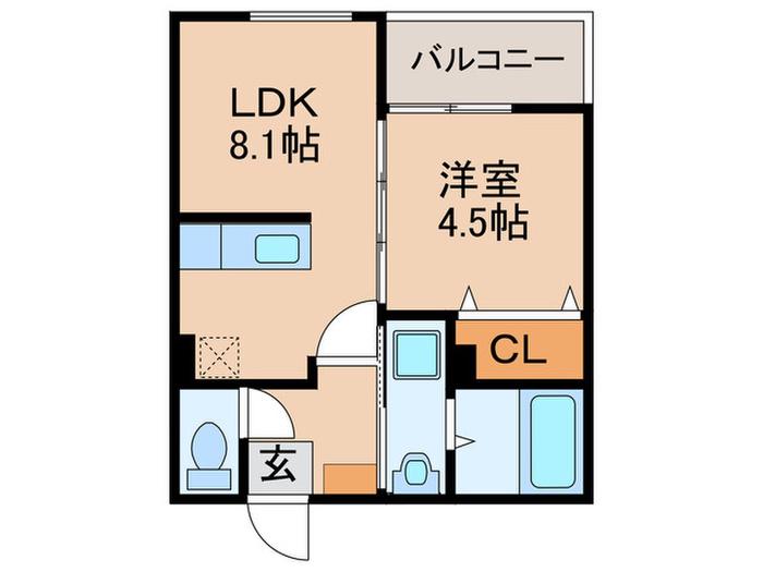 CRECIA中原東(1LDK/1階)の間取り写真
