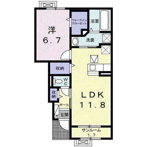 プロムナード 公文名B(1LDK/1階)の間取り写真