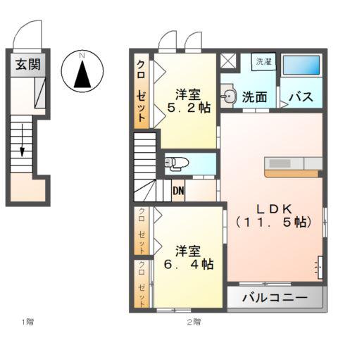 ルミナス飯泉(2LDK/2階)の間取り写真
