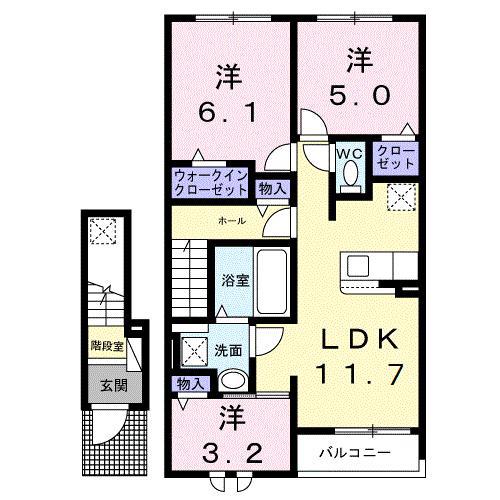 ハレレア(3LDK/2階)の間取り写真
