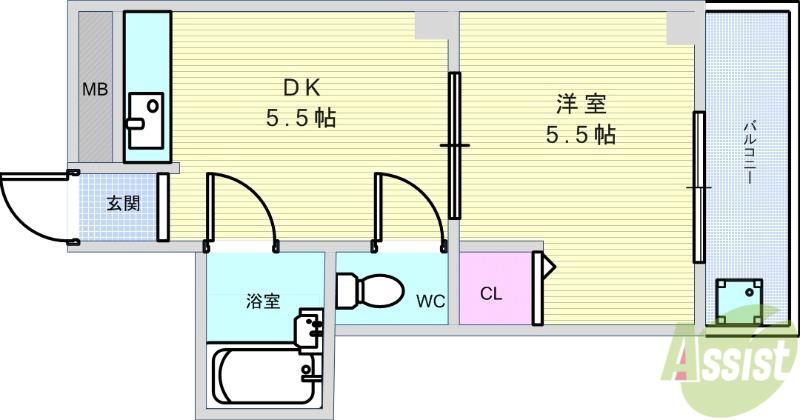 箕面コスモビル(1DK/5階)の間取り写真