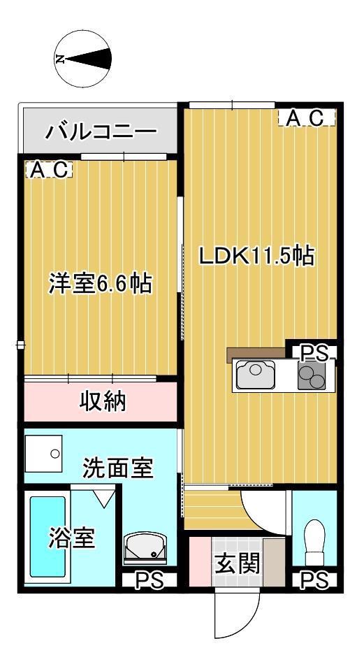 ユアメゾン岡本(1LDK/2階)の間取り写真