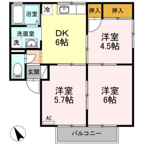 プリメーラ城ヶ丘(3DK/1階)の間取り写真
