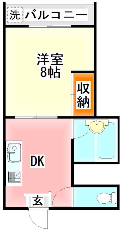 アリエス立岩(1DK/2階)の間取り写真