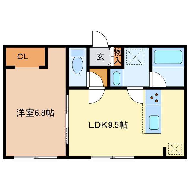 東郊1丁目アパート(1LDK/1階)の間取り写真