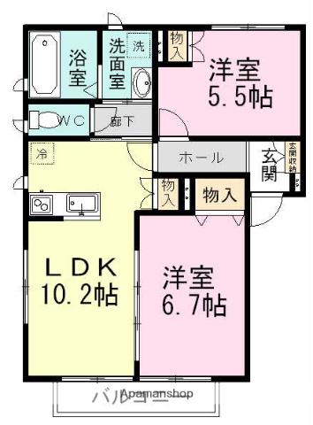 BONHEUR(2LDK/2階)の間取り写真