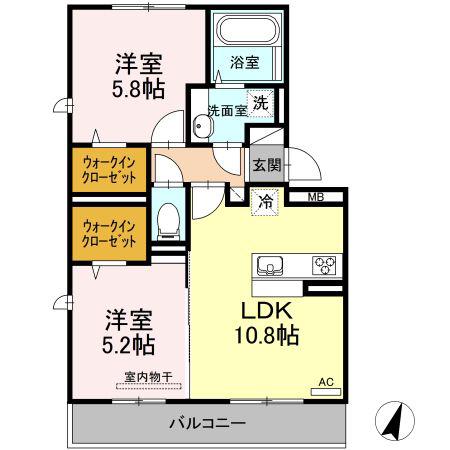セキュレア須屋K(2LDK/2階)の間取り写真