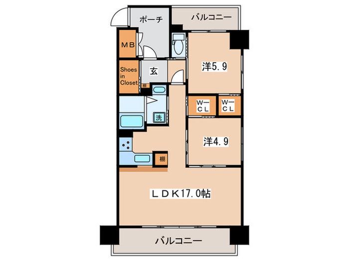 CENTRAL SQUARE ウエスト COURT(2LDK/4階)の間取り写真
