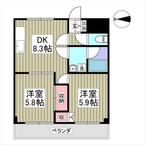 ベルハイム 金沢文庫(2DK/2階)の間取り写真