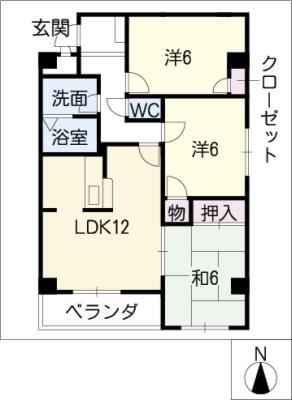 サニー華弘(3LDK/3階)の間取り写真