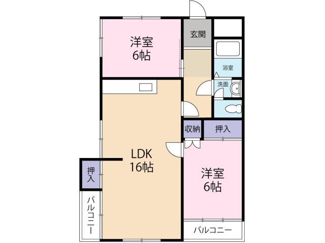 シャトレ徳島(2LDK/1階)の間取り写真