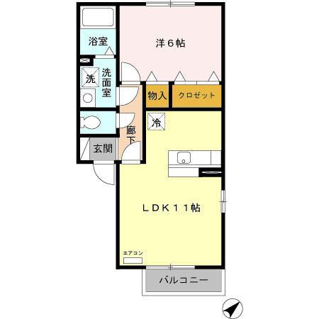 ガーデンリーブスA(1LDK/2階)の間取り写真