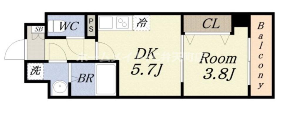 ARCA九条(1DK/5階)の間取り写真