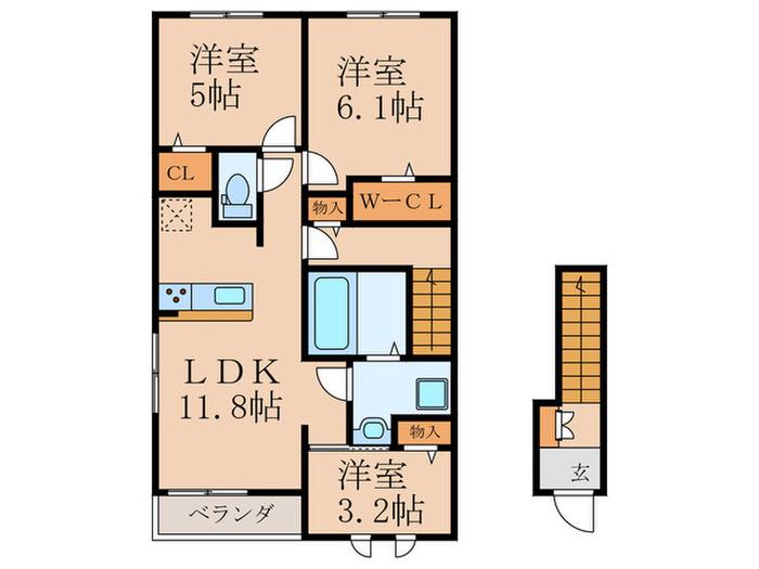 フィデール行橋C(2SLDK/2階)の間取り写真