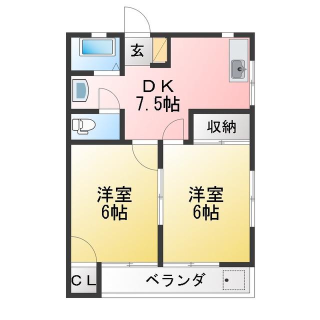コーポ・タカダ(2DK/1階)の間取り写真