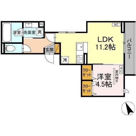 D-INVEST陣場 B(1LDK/3階)の間取り写真
