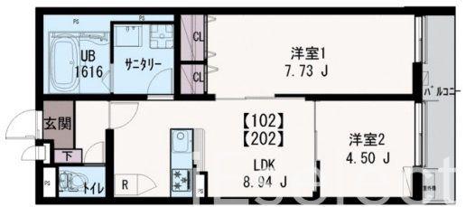 イクシオ リエール(2LDK/1階)の間取り写真