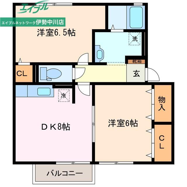 コスモスハウス G(2DK/2階)の間取り写真