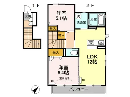 HEARTYS ENT 豆津C(2LDK/2階)の間取り写真