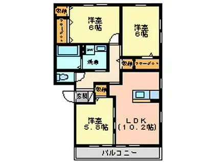 トレ・リザイア B(2LDK/3階)の間取り写真