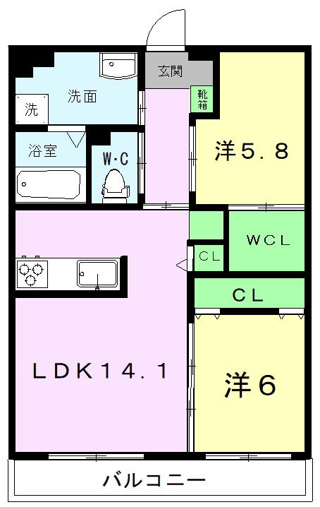 フォンス光の森I(2LDK/2階)の間取り写真