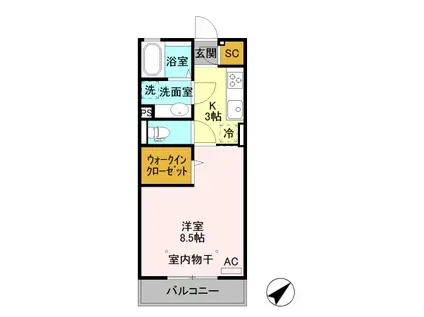 コージーコート大平(1K/1階)の間取り写真