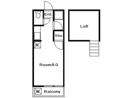 ロードハイツM(ワンルーム/2階)の間取り写真