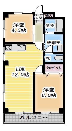 ユーティハイツ(2LDK/2階)の間取り写真